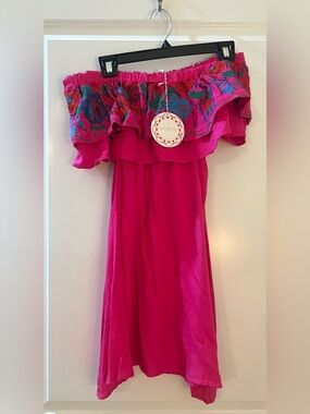 Umgee Women’s Fuchsia Off-Shoulder Embroidered Dress